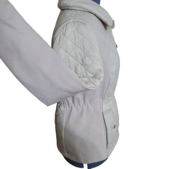 Giacca tan quilted puffer coat with elastic side panel and cinch waist small - Picture 3 of 14